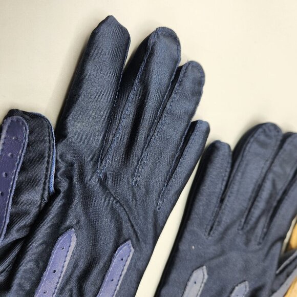 Faux Leather Gloves Black & Yellow Stretchy Lot of 2 Wrist Length Vtg - Picture 10 of 12